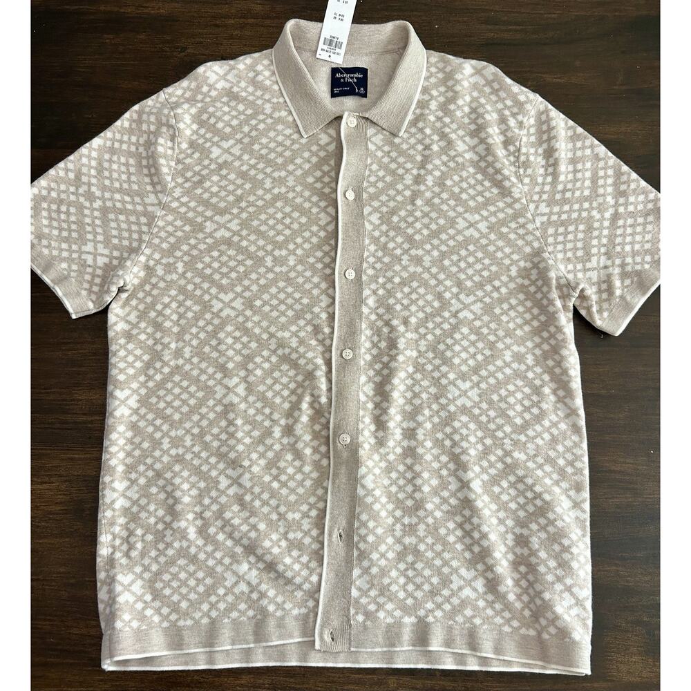 NWT Abercrombie & Fitch Mens Short Sleeve Polo Sweater Button Front XL $70